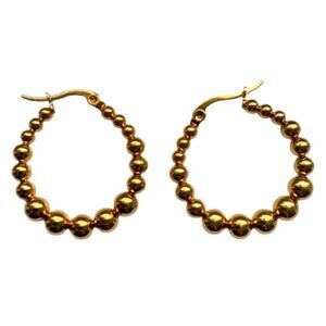 14k Gold-Plated Graduated Ball Hoop Earrings, Modern Gold Tone Unisex Men’s Gift